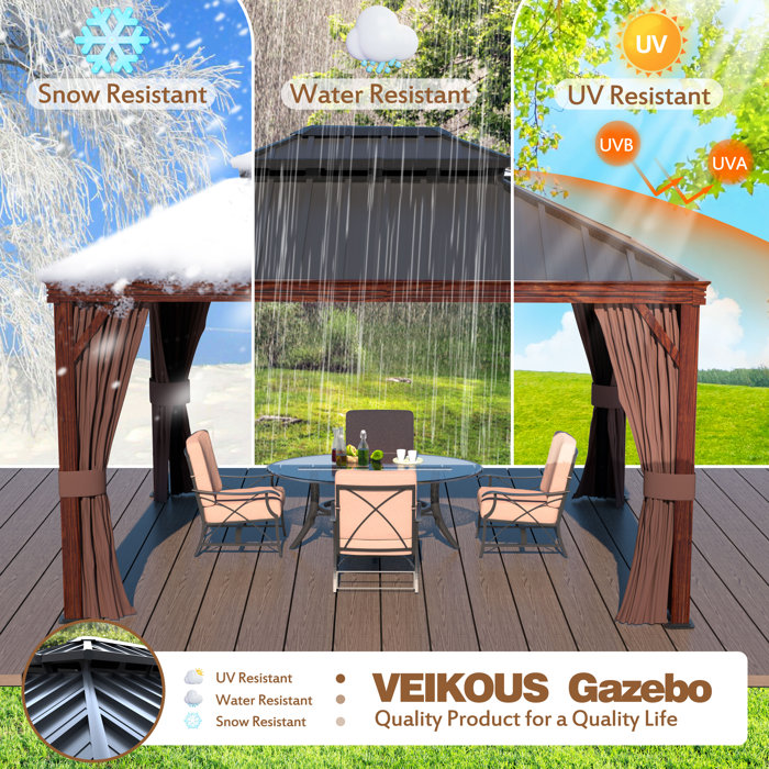Veikous Hardtop DoubleRoofed Aluminum Patio Gazebo Multiple Sizes